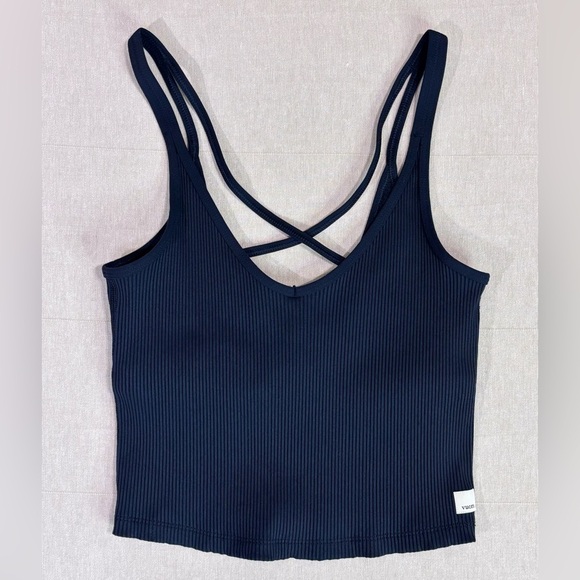 Vuori Tops - Vuori Ribbed Strappy Tank Navy Sculpted Athleisure Crop Top Luxe